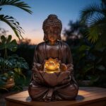 18.9" H Buddha Outdoor Water Fountain, Zen Style Garden Fountain with LED Lights... - Image 3