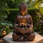 18.9" H Buddha Outdoor Water Fountain, Zen Style Garden Fountain with LED Lights... - Image 4
