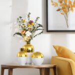White and Gold Ceramic Flower Vase Set of 3,Glossy Gold Modern Round Decorative ... - Image 7