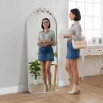 Besdomus Arched Mirror Full Length: 21"x56" Bow Champagne Silver Large Floor Sta... - Image 7