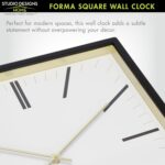 Forma Square Modern Wall Clock, 16" Minimalist Black Frame with Gold Trim, Quart... - Image 7
