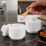 MARBLOUS KRAFTS Marble Salt Cellar with Lid 3" Inch White Stone Salt Holder for ... - Image 3