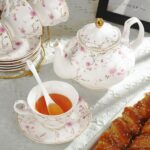 fanquare 21-Piece Gold Vine Floral Porcelain Tea Sets with Sugar Bowl Creamer Te... - Image 3