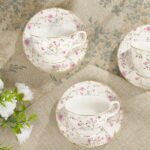 fanquare 21-Piece Gold Vine Floral Porcelain Tea Sets with Sugar Bowl Creamer Te... - Image 4