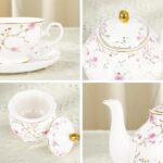 fanquare 21-Piece Gold Vine Floral Porcelain Tea Sets with Sugar Bowl Creamer Te... - Image 5