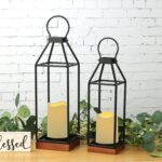Perfnique Metal Lanterns w/ Pine Wood, Set of 2 Farmhouse Lantern Decorative w/ ... - Image 3