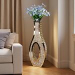 30" Tall Double Sided Crushed Diamond Floor Vases, Large Mirrored Sliver Crystal... - Image 7