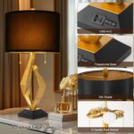Sculptural Table Lamp Set of 2 with USB Ports For Living Room, Gold Leaf Finish ... - Image 3