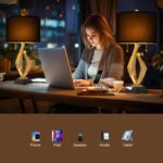 Sculptural Table Lamp Set of 2 with USB Ports For Living Room, Gold Leaf Finish ... - Image 5