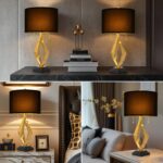 Sculptural Table Lamp Set of 2 with USB Ports For Living Room, Gold Leaf Finish ... - Image 6