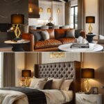 Sculptural Table Lamp Set of 2 with USB Ports For Living Room, Gold Leaf Finish ... - Image 8