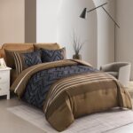 Luxudecor Brown Comforter Set Queen Size, 7 Pieces Stripe Geometric Bed in a Bag... - Image 3