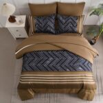 Luxudecor Brown Comforter Set Queen Size, 7 Pieces Stripe Geometric Bed in a Bag... - Image 4