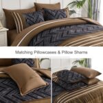 Luxudecor Brown Comforter Set Queen Size, 7 Pieces Stripe Geometric Bed in a Bag... - Image 5