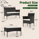 FDW | 4-Piece Patio Furniture Set | Black | Outdoor Wicker Furniture with Coffee... - Image 3