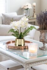 Oairse White Orchids Artificial Flowers in Gold Pot Faux Phaleanopsis Orchid Bon... - Image 3