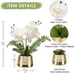 Oairse White Orchids Artificial Flowers in Gold Pot Faux Phaleanopsis Orchid Bon... - Image 5