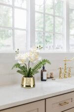 Oairse White Orchids Artificial Flowers in Gold Pot Faux Phaleanopsis Orchid Bon... - Image 6
