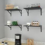 Deep Floating Wall Shelves - 4 Sets of 12 Inch Wide Black Wood Shelves for Bathr... - Image 5