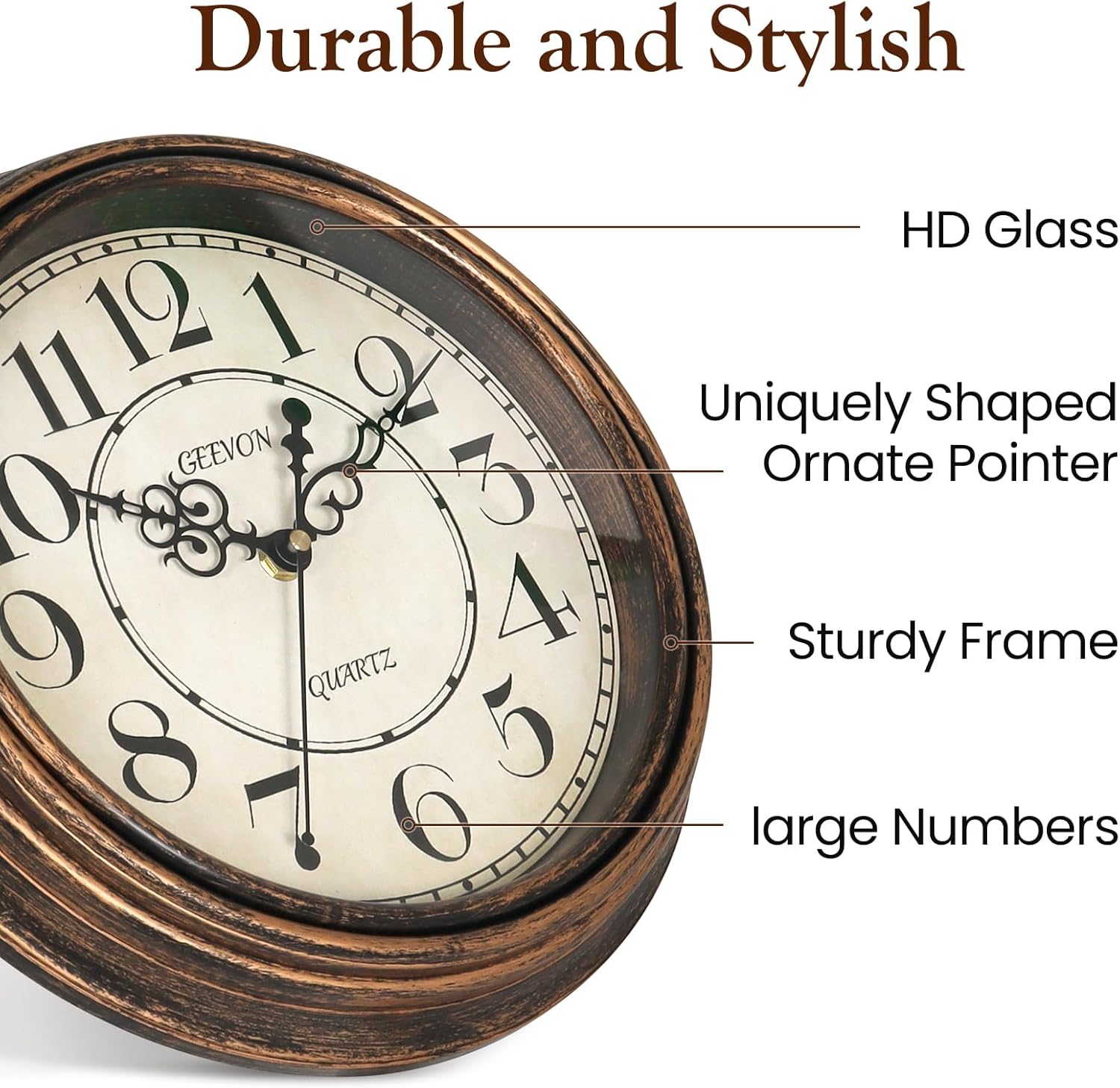 Geevon Vintage Wall Clock, Silent 12" Non Ticking Retro Round Clock Quartz Decor... - Image 3