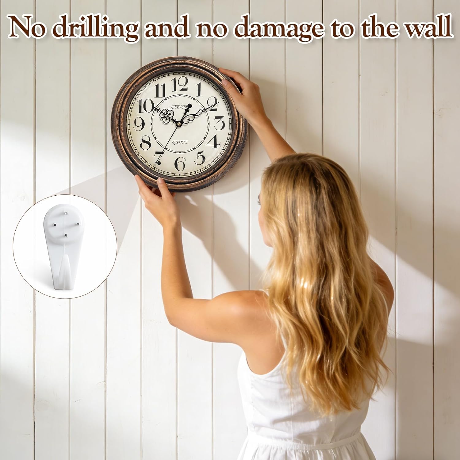 Geevon Vintage Wall Clock, Silent 12" Non Ticking Retro Round Clock Quartz Decor... - Image 4