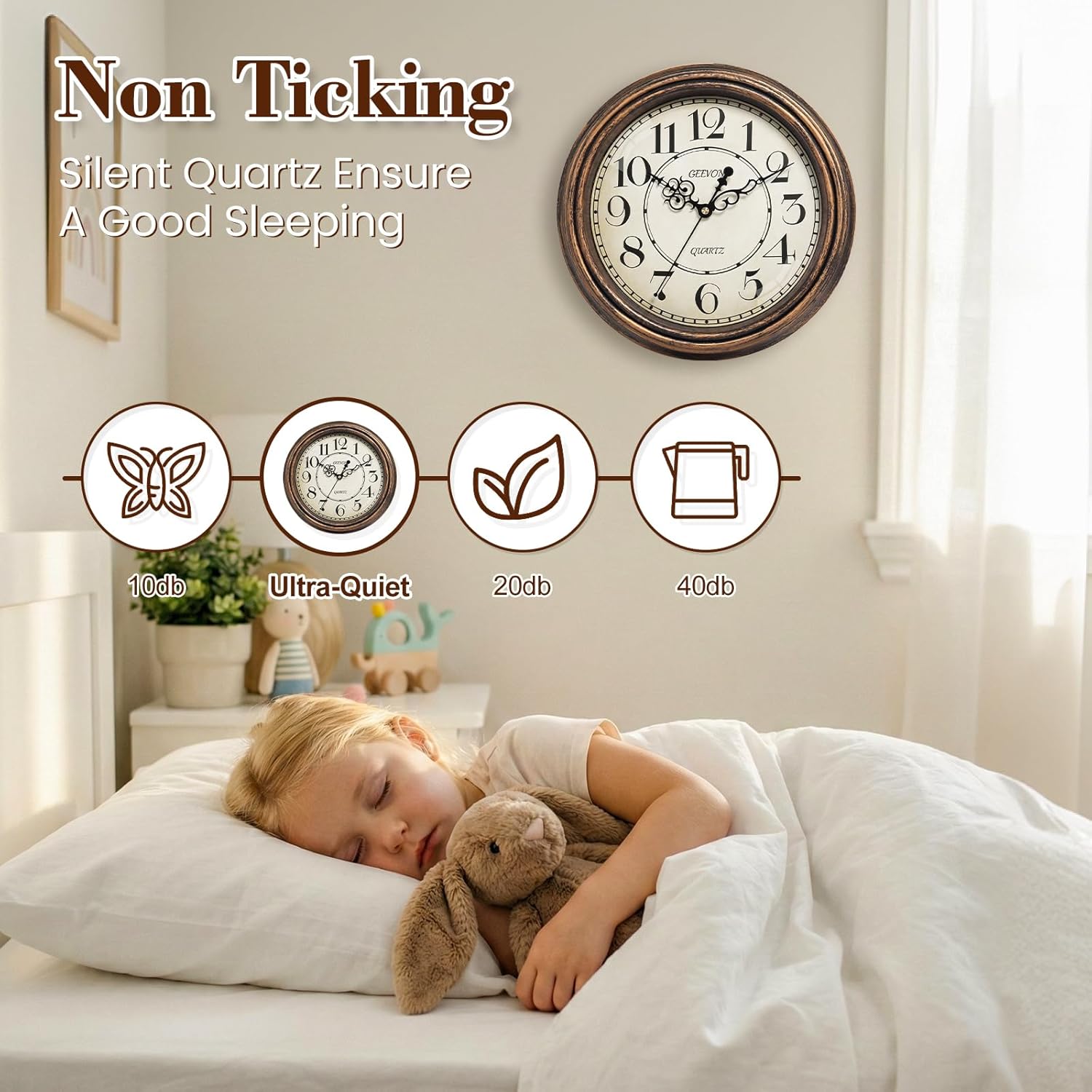 Geevon Vintage Wall Clock, Silent 12" Non Ticking Retro Round Clock Quartz Decor... - Image 5