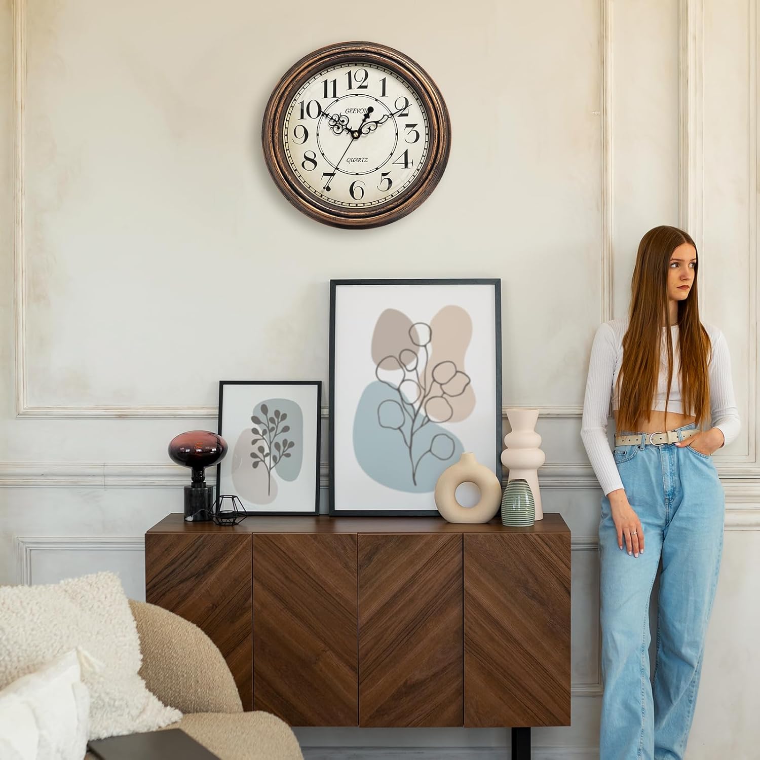 Geevon Vintage Wall Clock, Silent 12" Non Ticking Retro Round Clock Quartz Decor... - Image 6