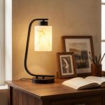 Modern Industrial Table Lamp, Marble Pattern Glass Shade Desk Lamp with C-Shaped... - Image 3