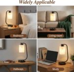 Modern Industrial Table Lamp, Marble Pattern Glass Shade Desk Lamp with C-Shaped... - Image 6