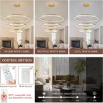 3-Rings Modern LED Chandelier Gold, Dimmable Pendant Lighting with Remote Contro... - Image 3