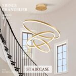 3-Rings Modern LED Chandelier Gold, Dimmable Pendant Lighting with Remote Contro... - Image 7