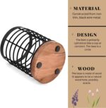 Wooden Utensil Holder for Kitchen Countertop, Rustic Metal Wire Cutlery Stand wi... - Image 3