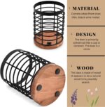 Wooden Utensil Holder for Kitchen Countertop, Rustic Metal Wire Cutlery Stand wi... - Image 4
