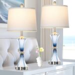 Rinweey Blue Glass Table Lamp Set of 2 with USB C+A Ports & AC Outlet, Bedside L... - Image 3