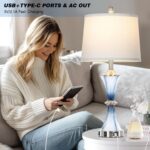 Rinweey Blue Glass Table Lamp Set of 2 with USB C+A Ports & AC Outlet, Bedside L... - Image 4