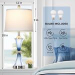 Rinweey Blue Glass Table Lamp Set of 2 with USB C+A Ports & AC Outlet, Bedside L... - Image 5