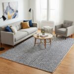 Hand-Tufted 100% Wool Pile Area Rug – Geometric Textured Grid Check Pattern – Th... - Image 3