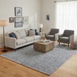 Hand-Tufted 100% Wool Pile Area Rug – Geometric Textured Grid Check Pattern – Th... - Image 4