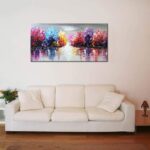 Hand Painted Lake Landscape Canvas Wall Art with Colorful Tree Thick Texture Oil... - Image 6