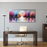 Hand Painted Lake Landscape Canvas Wall Art with Colorful Tree Thick Texture Oil... - Image 7