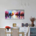 Hand Painted Lake Landscape Canvas Wall Art with Colorful Tree Thick Texture Oil... - Image 8