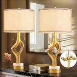 26” Modern Table Lamp Set of 2 for Living Room Bedroom, Gold Sculptural Table La... - Image 3
