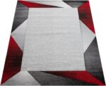Paco Home Modern Area Rug Bordered with Geometric Pattern Red Grey with Contour ... - Image 5