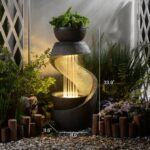 Outdoor Water Feature Patio Fountain with LED Lights, 31.9" Resin Garden Waterfa... - Image 3
