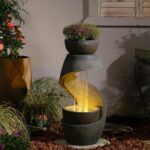 Outdoor Water Feature Patio Fountain with LED Lights, 31.9" Resin Garden Waterfa... - Image 5