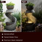 Outdoor Water Feature Patio Fountain with LED Lights, 31.9" Resin Garden Waterfa... - Image 9