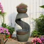 Outdoor Water Feature Patio Fountain with LED Lights, 31.9" Resin Garden Waterfa... - Image 10