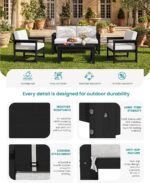 SERWALL Black HDPE Outdoor Loveseat with Khaki Cushions, All Weather Use Outdoor... - Image 3