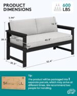 SERWALL Black HDPE Outdoor Loveseat with Khaki Cushions, All Weather Use Outdoor... - Image 6