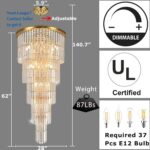 37 Lights Gold Finish Large Staircase Crystal Chandelier for High Ceiling Foyer ... - Image 7